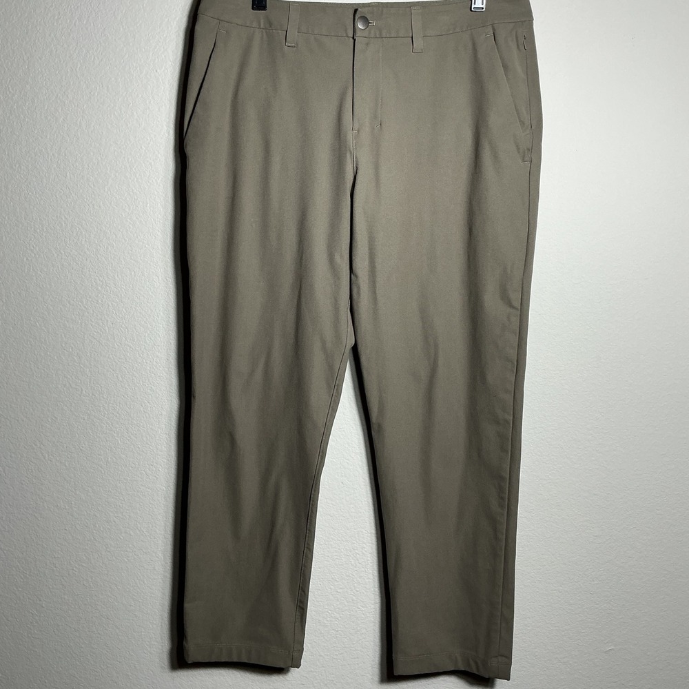 Lululemon Commission Slim-Fit Pant Mens 32 Khaki Olive Warpstreme Chino Trousers